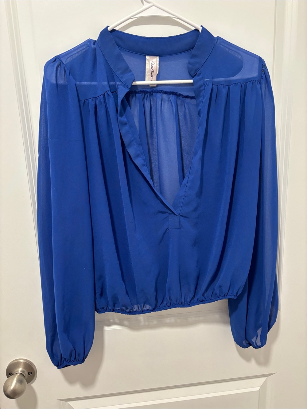 Royal Blue V-Neck Long Sleeve Blouse - Unknown